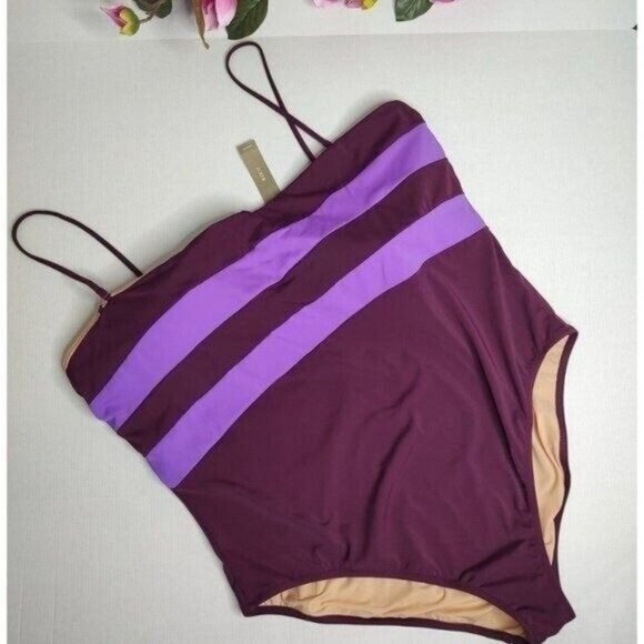 J.CREW One Piece Swimsuit Plus Size 24 Colorblock Bandeau Straps Lilac AX966 NEW - Picture 5 of 8